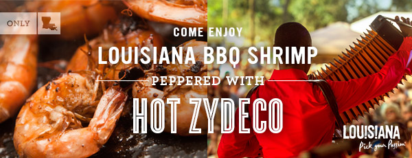 Come Enjoy Louisiana BBQ Shrimp Peppered with Hot Zydeco